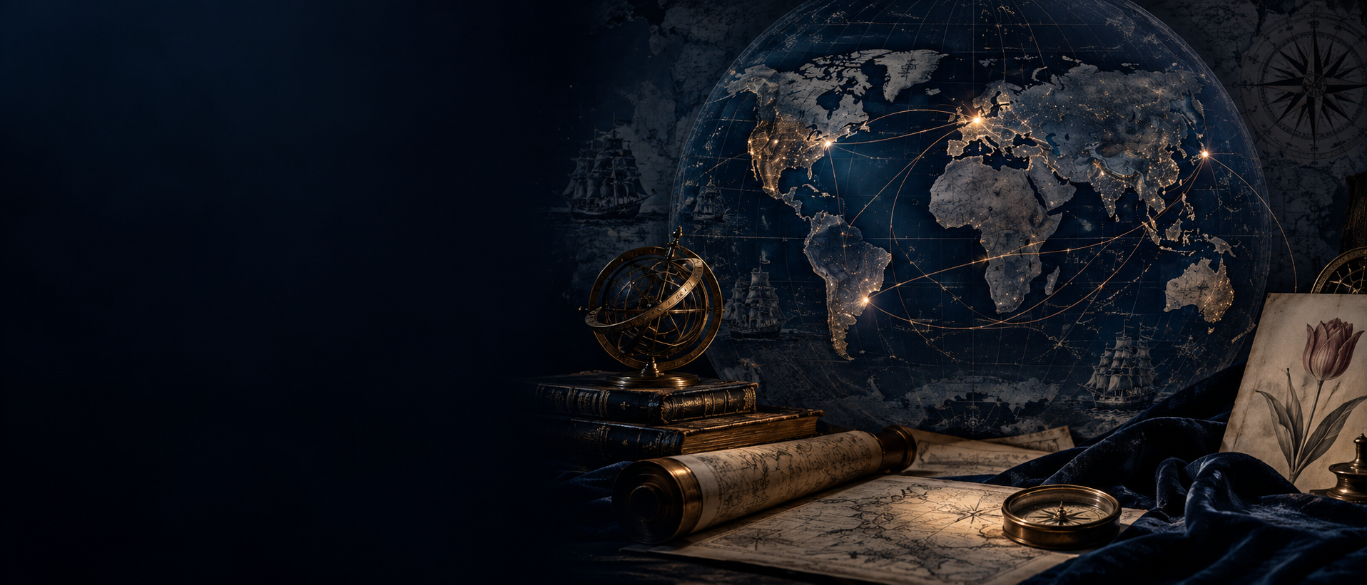 Original atmospheric visual candidate of global routes and archival instruments.